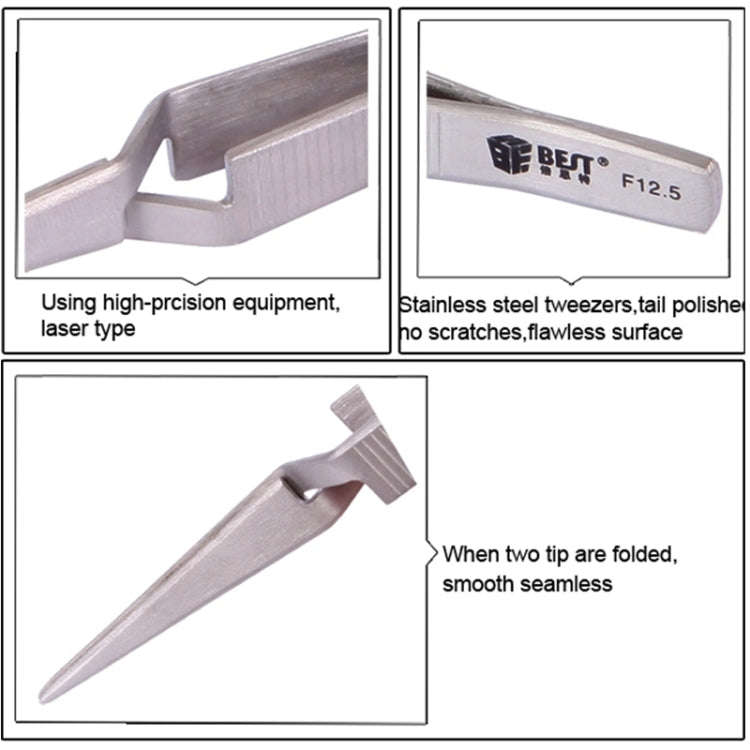 BEST BST-F12.5  Stainless Steel Self Closed Straight Laboratory Tweezers