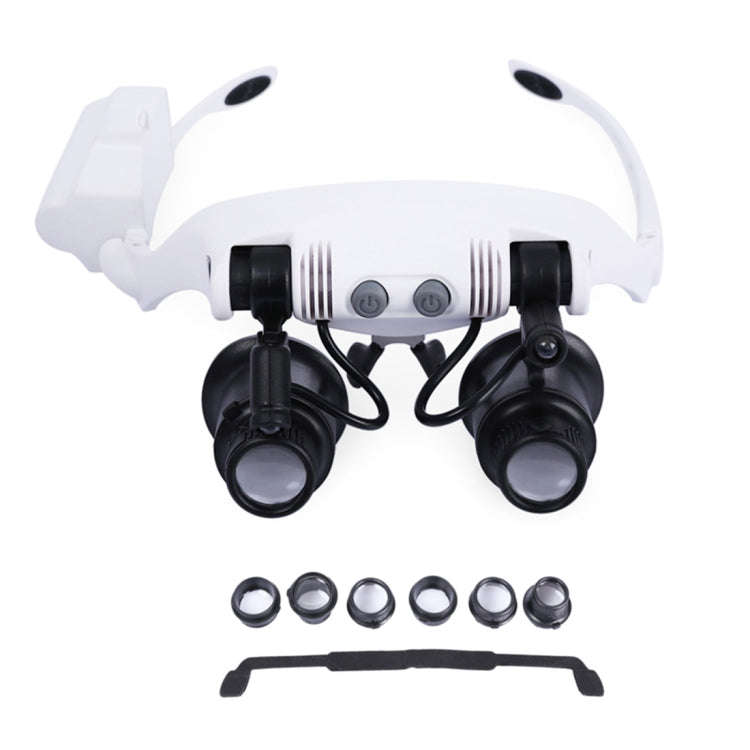 10X 15X 20X 25X Wearing Glasses Eyes Illuminated Magnifier Magnifying Watch Repairing Loupe With ...