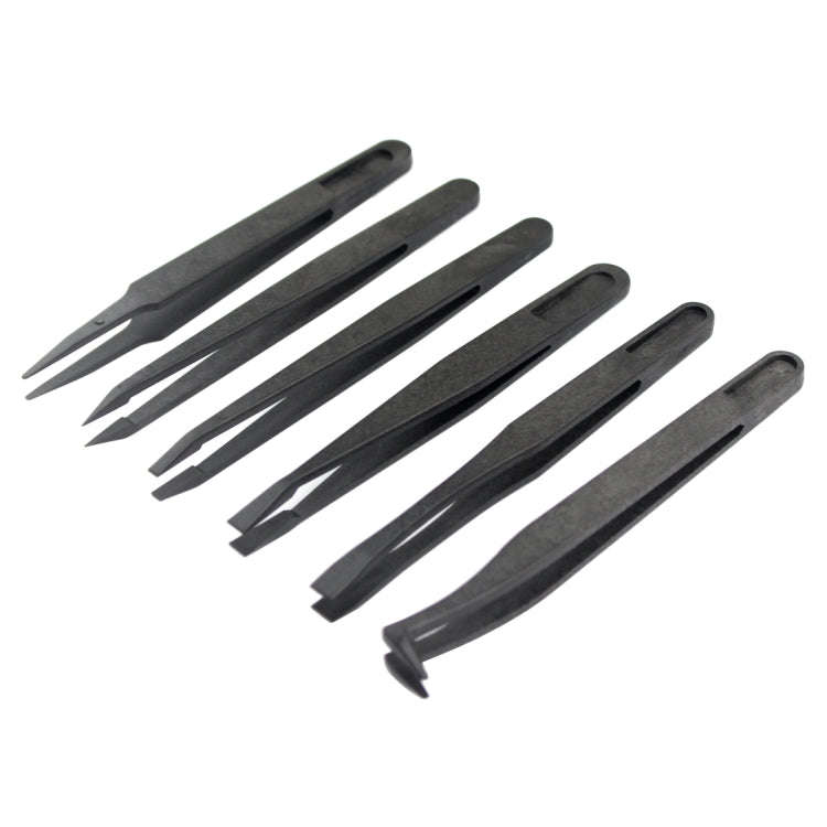 JF-S6in1 6 in 1 Anti-static Carbon Fiber Straight and Curved Tip Tweezers(Black)