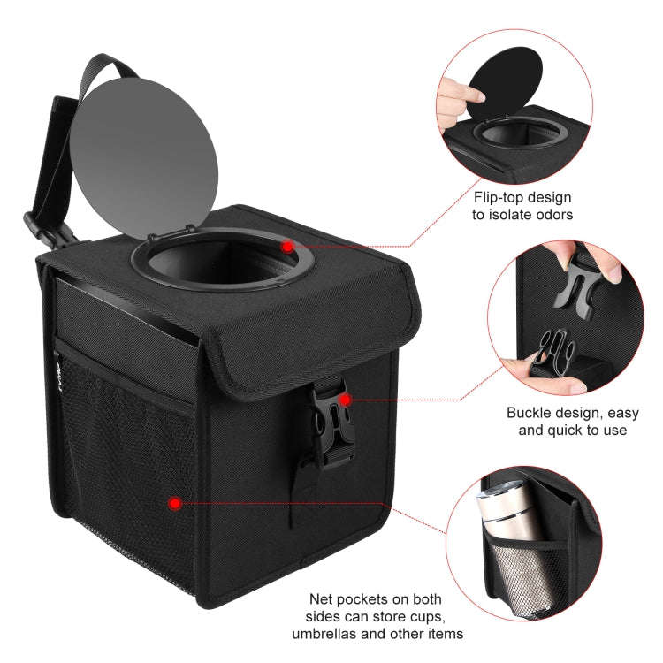 FUNADD Portable Folding Car Back Seat Hook Garbage Can Car Storage Box (Black)