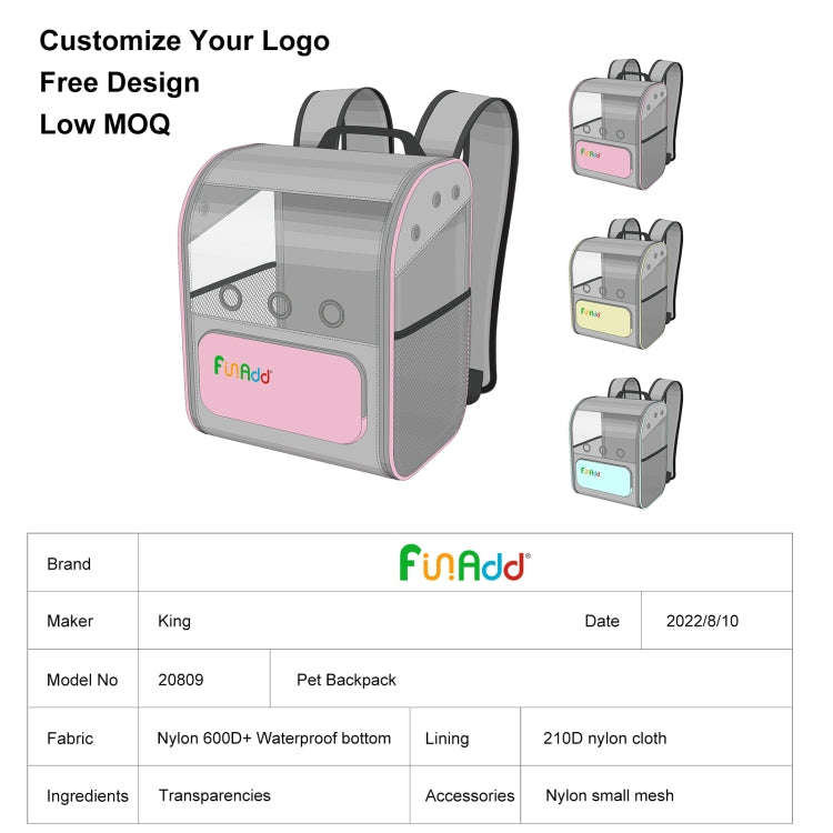 FUNADD Fold Breathable Pet Backpack Outdoor Shoulders Cat Bag (Pink)