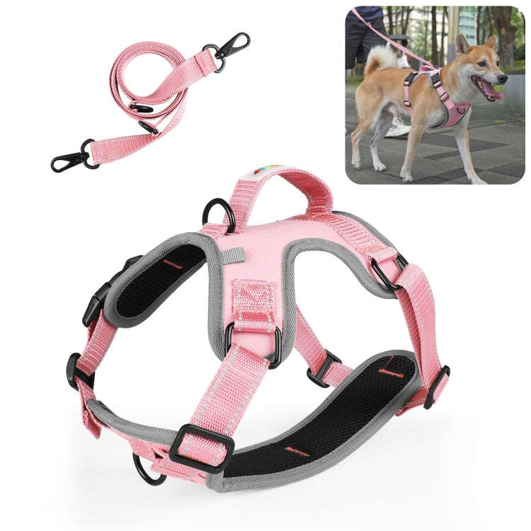 FunAdd Traction Rope Reflective Breathable Nylon Pet Vest Dog Harness, Size: M (Pink)