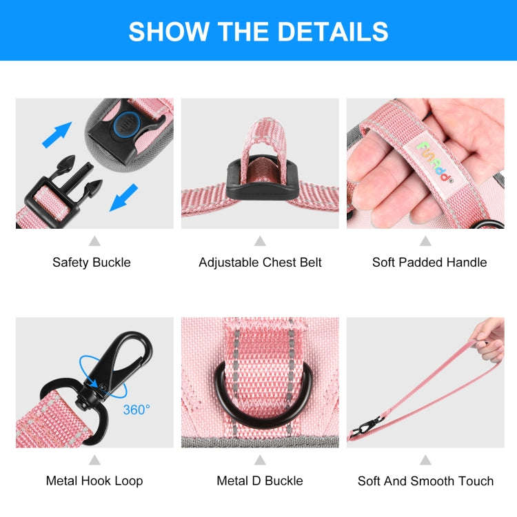 FunAdd Traction Rope Reflective Breathable Nylon Pet Vest Dog Harness, Size: M (Pink)