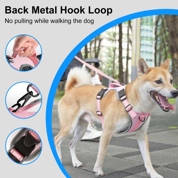 FunAdd Traction Rope Reflective Breathable Nylon Pet Vest Dog Harness, Size: M (Pink)