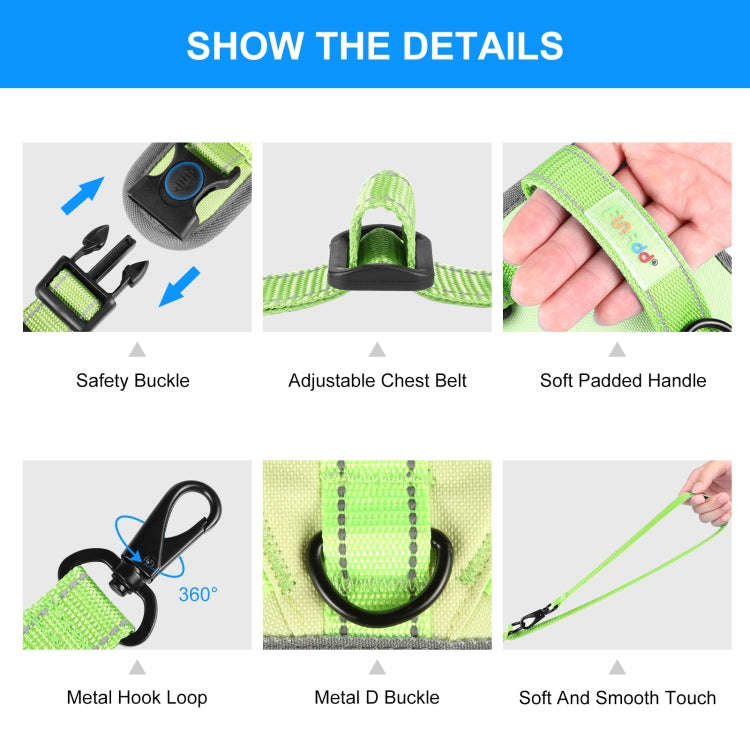 FunAdd Traction Rope Reflective Breathable Nylon Pet Vest Dog Harness, Size: M (Green)