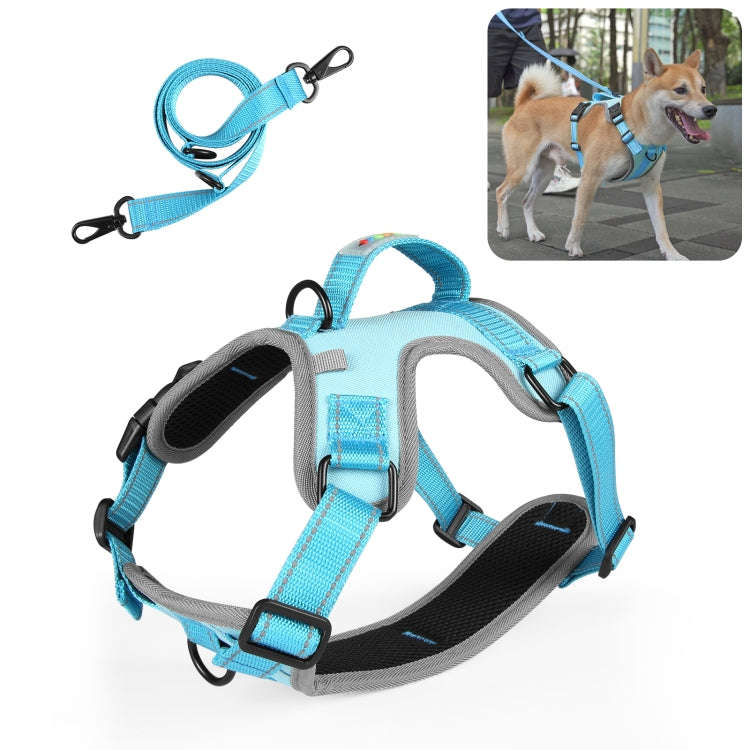FunAdd Traction Rope Reflective Breathable Nylon Pet Vest Dog Harness, Size: M (Blue)
