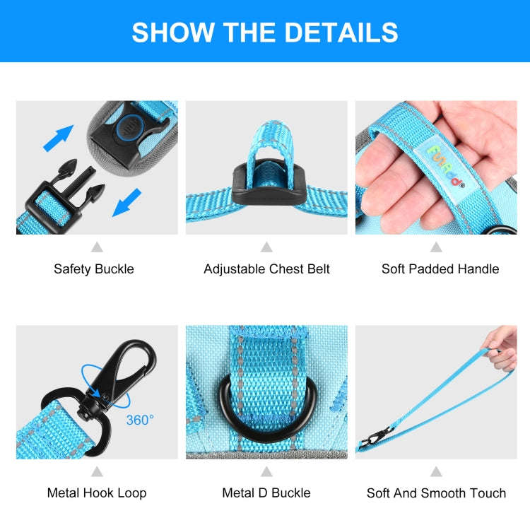 FunAdd Traction Rope Reflective Breathable Nylon Pet Vest Dog Harness, Size: M (Blue)