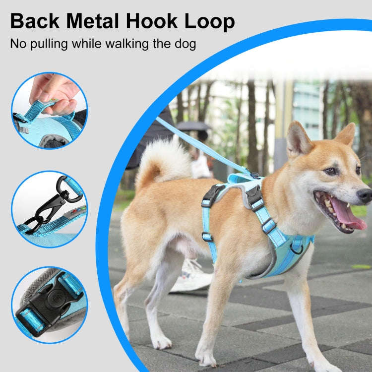 FunAdd Traction Rope Reflective Breathable Nylon Pet Vest Dog Harness, Size: M (Blue)