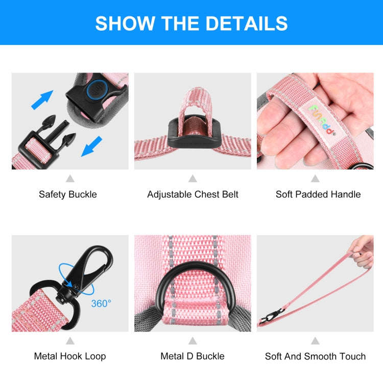 FunAdd Traction Rope Reflective Breathable Nylon Pet Vest Dog Harness, Size: S (Pink)