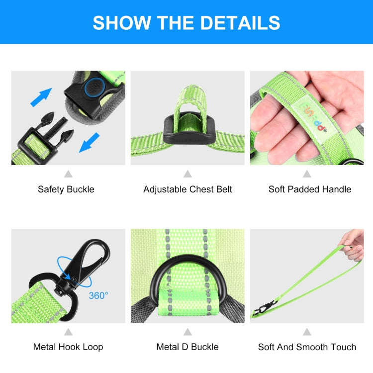 FunAdd Traction Rope Reflective Breathable Nylon Pet Vest Dog Harness, Size: S (Green)