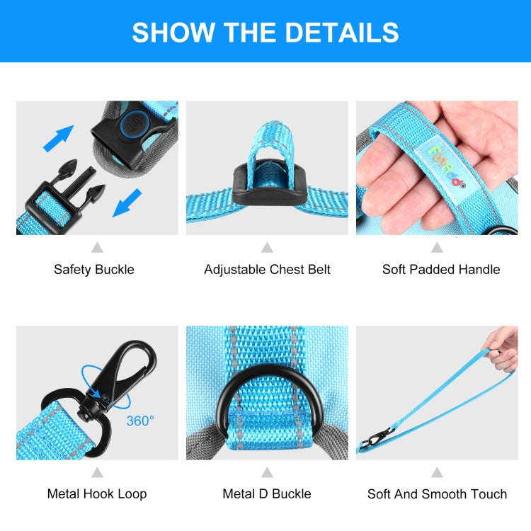 FunAdd Traction Rope Reflective Breathable Nylon Pet Vest Dog Harness, Size: S (Blue)