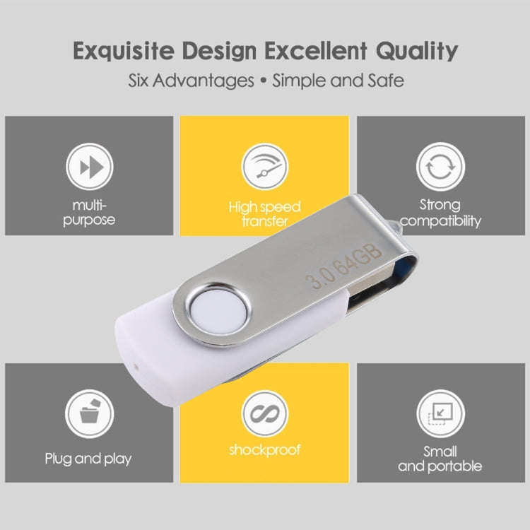 64GB Twister USB 3.0 Flash Disk USB Flash Drive (White)