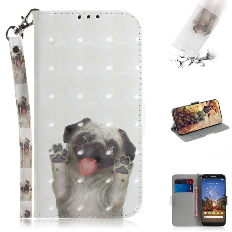3D Painting Pug Pattern Coloured Drawing Horizontal Flip Leather Case for Google Pixel 3a XL, wit...