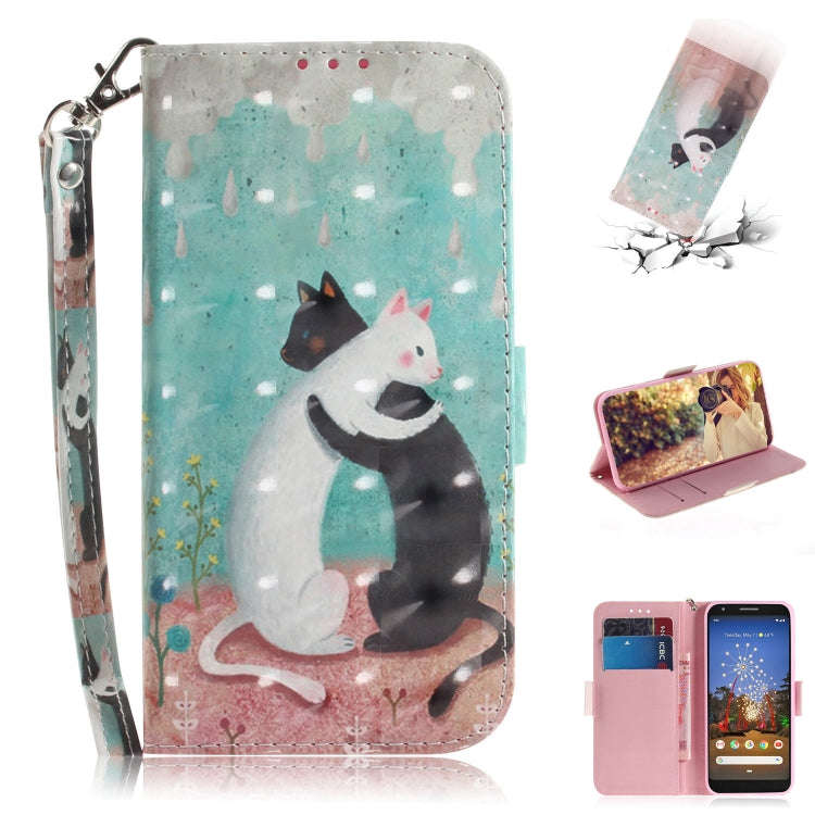 3D Painting Black White Cat Pattern Coloured Drawing Horizontal Flip Leather Case for Google Pixe...