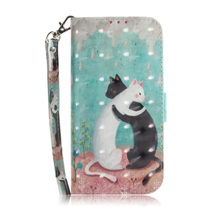 3D Painting Black White Cat Pattern Coloured Drawing Horizontal Flip Leather Case for Google Pixe...