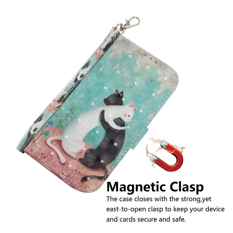 3D Painting Black White Cat Pattern Coloured Drawing Horizontal Flip Leather Case for Google Pixe...