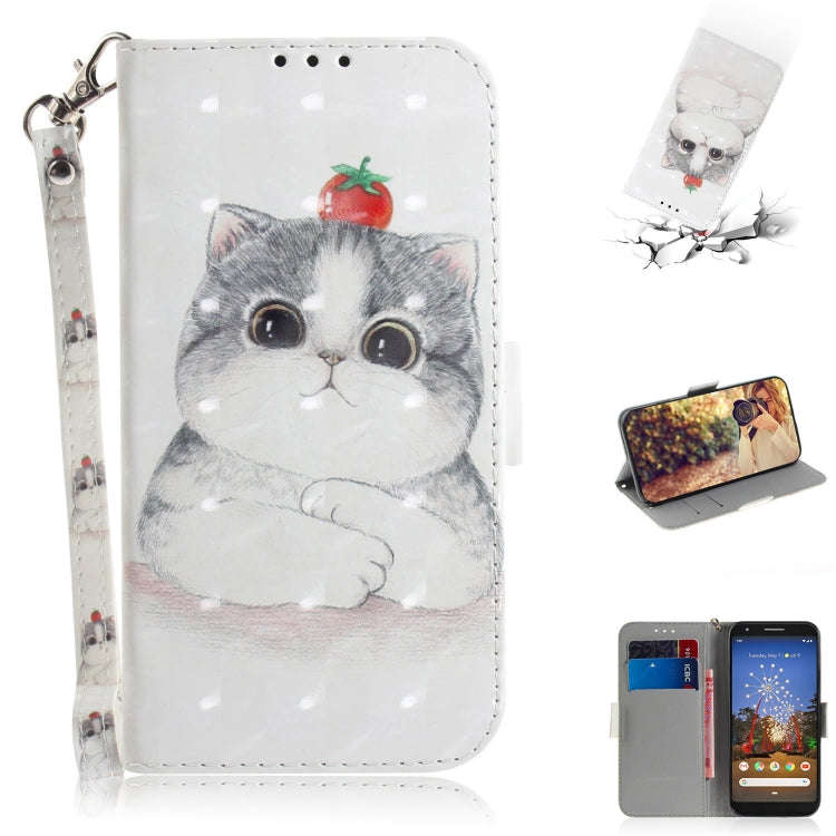 3D Painting Cute Cat Pattern Coloured Drawing Horizontal Flip Leather Case for Google Pixel 3a, w...