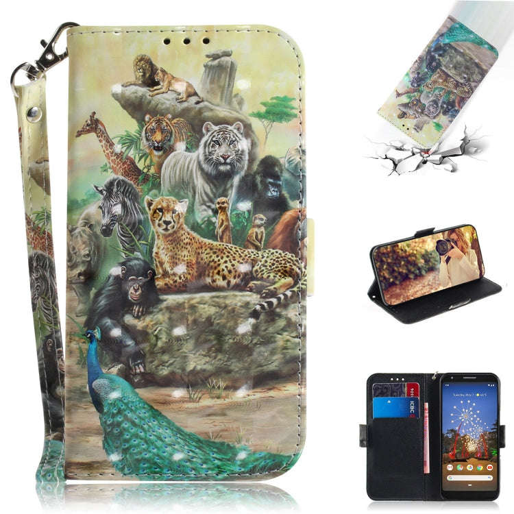 3D Painting Zoo Pattern Coloured Drawing Horizontal Flip Leather Case for Google Pixel 3a, with H...