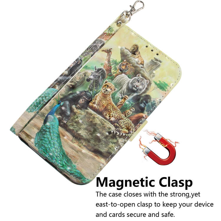 3D Painting Zoo Pattern Coloured Drawing Horizontal Flip Leather Case for Google Pixel 3a, with H...