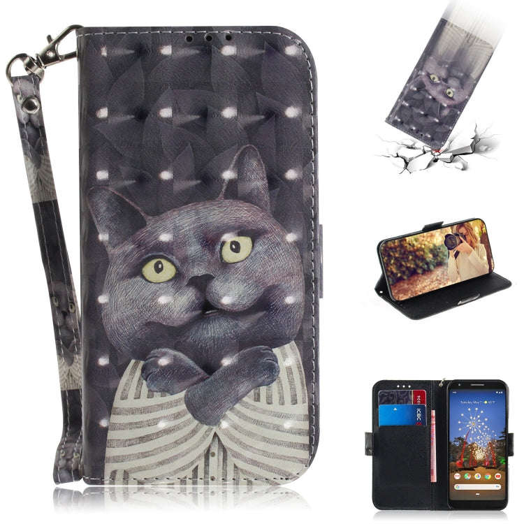 3D Painting Embrace Cat Pattern Coloured Drawing Horizontal Flip Leather Case for Google Pixel 3a...