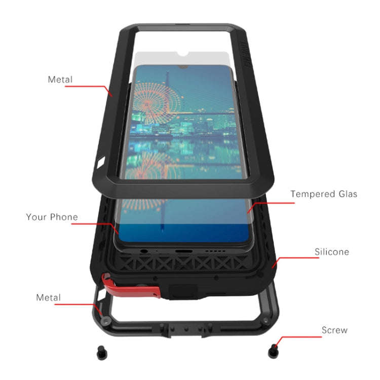 LOVE MEI Powerful Dustproof Shockproof Splashproof Metal + Silicone Combination Case for Huawei P...