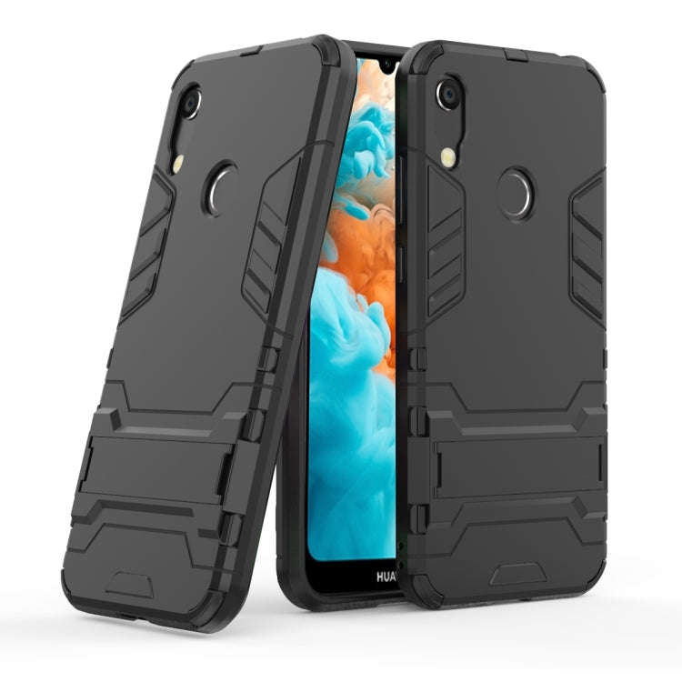 Shockproof PC + TPU Case for Huawei Y6 (2019), with Holder (Black)