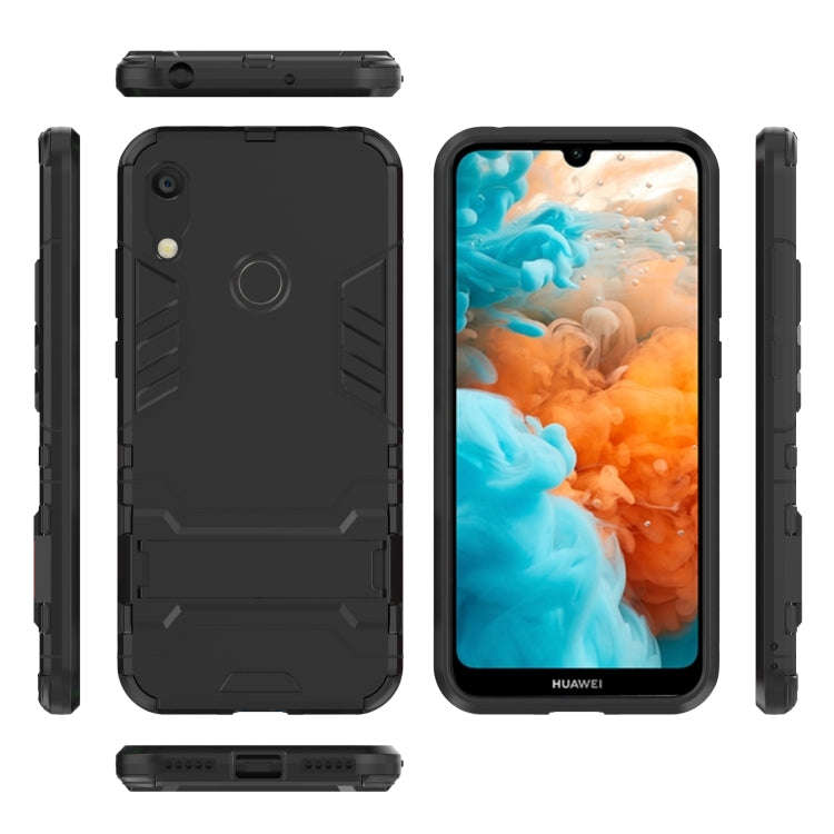 Shockproof PC + TPU Case for Huawei Y6 (2019), with Holder (Black)