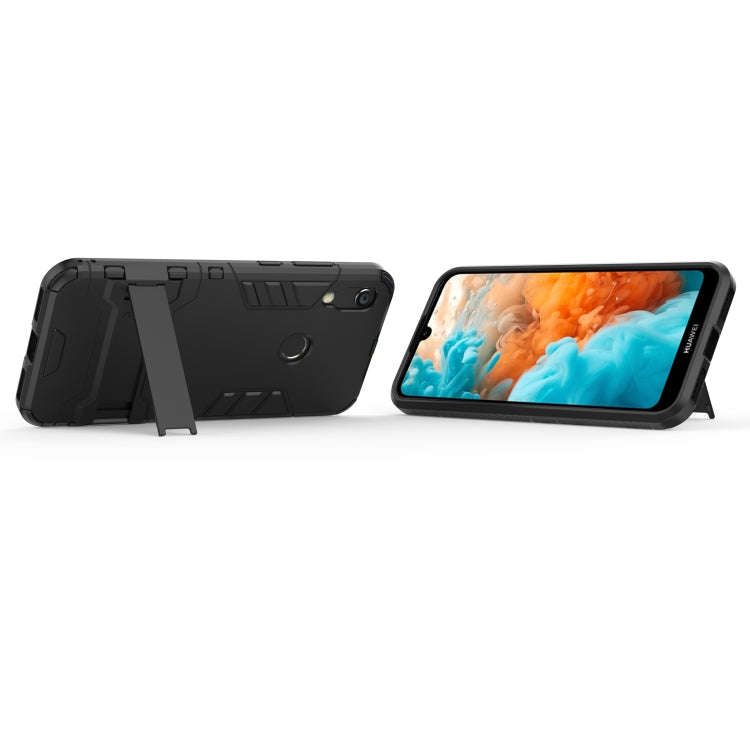 Shockproof PC + TPU Case for Huawei Y6 (2019), with Holder (Black)