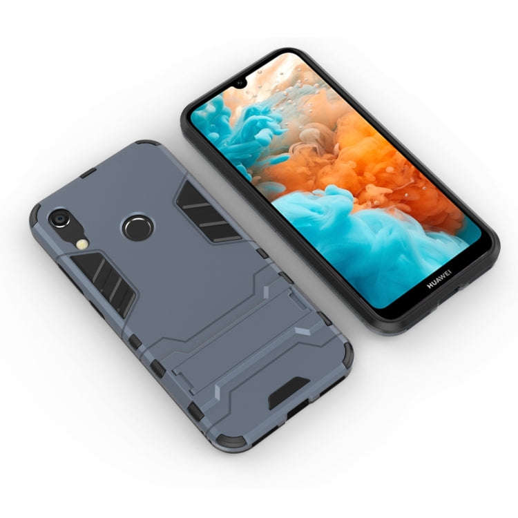 Shockproof PC + TPU Case for Huawei Y6 (2019), with Holder (Navy Blue)
