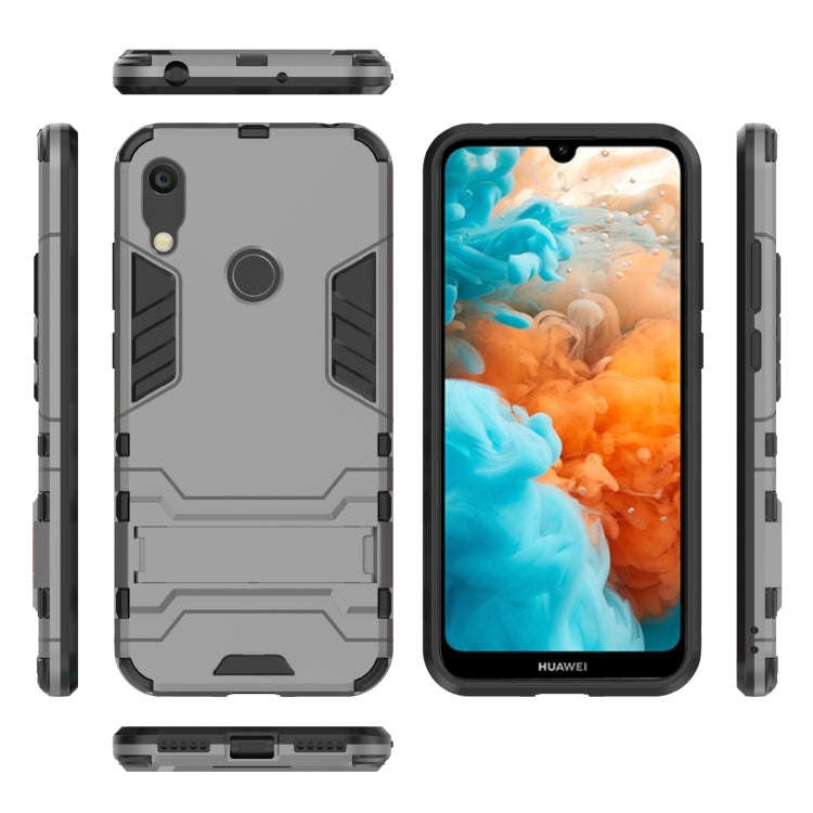 Shockproof PC + TPU Case for Huawei Y6 (2019), with Holder (Navy Blue)