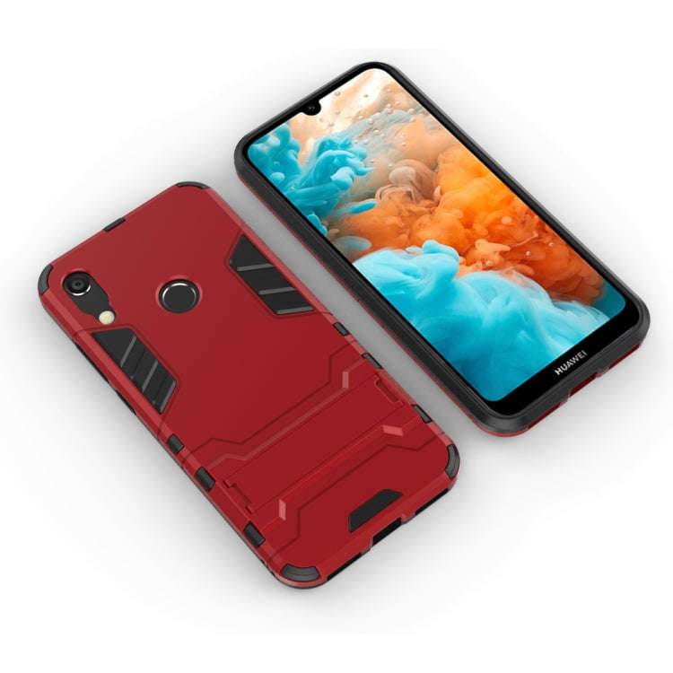 Shockproof PC + TPU Case for Huawei Y6 (2019), with Holder (Red)