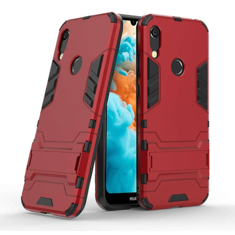 Shockproof PC + TPU Case for Huawei Y6 (2019), with Holder (Red)
