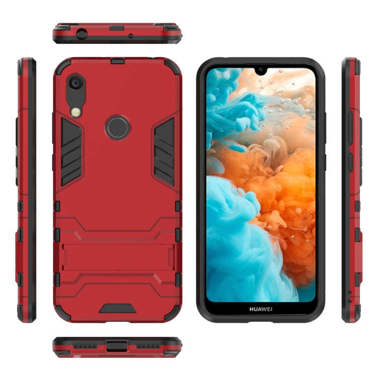 Shockproof PC + TPU Case for Huawei Y6 (2019), with Holder (Red)
