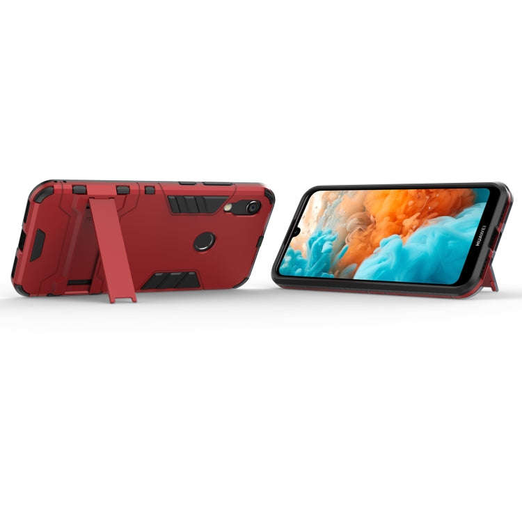 Shockproof PC + TPU Case for Huawei Y6 (2019), with Holder (Red)