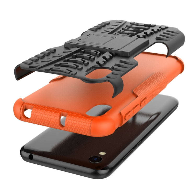 Shockproof  PC + TPU Tire Pattern Case for Huawei Honor 8s, with Holder (Orange)