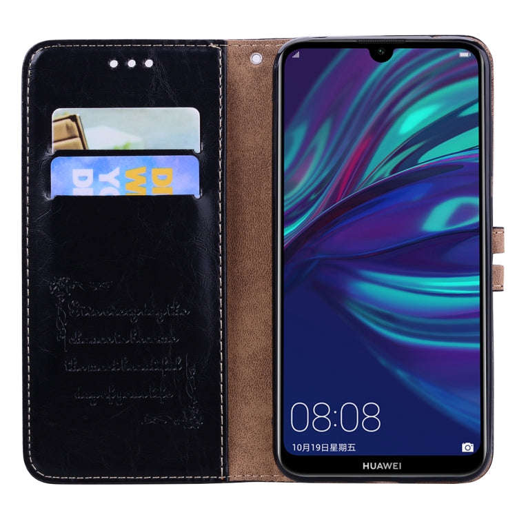 Business Style Oil Wax Texture Horizontal Flip Leather Case for Huawei Y7 (2019), with Holder & C...