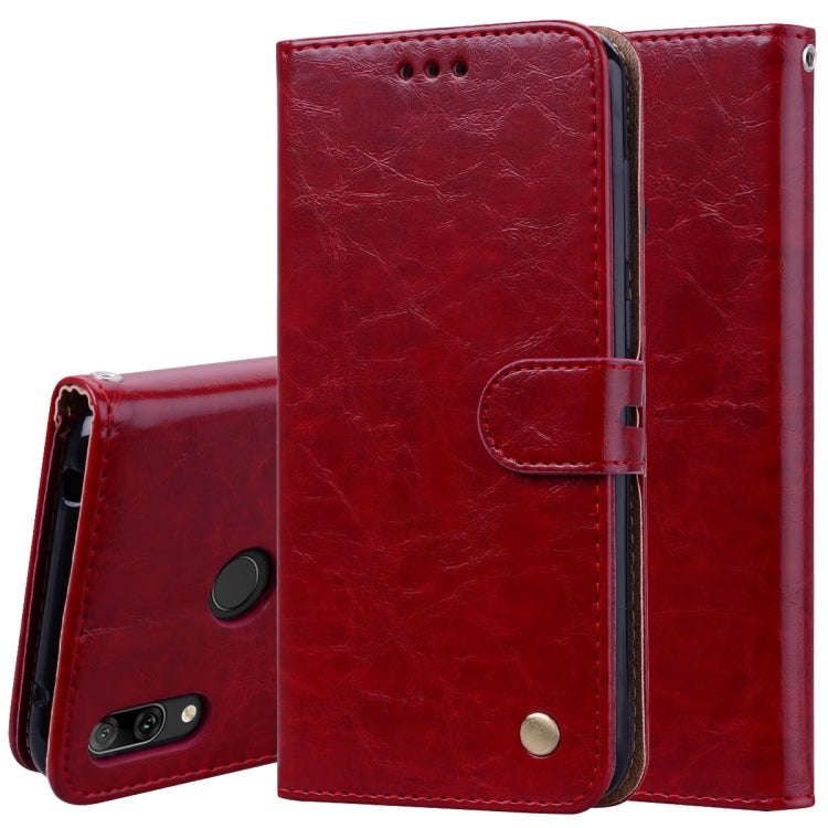 Business Style Oil Wax Texture Horizontal Flip Leather Case for Huawei Y7 (2019), with Holder & C...