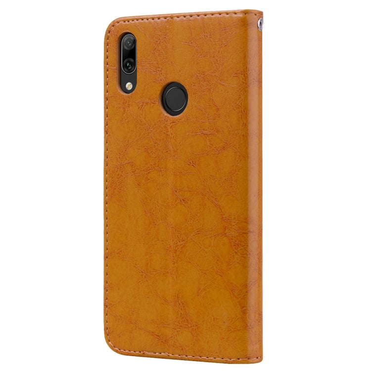 Business Style Oil Wax Texture Horizontal Flip Leather Case for Huawei Y7 (2019), with Holder & C...