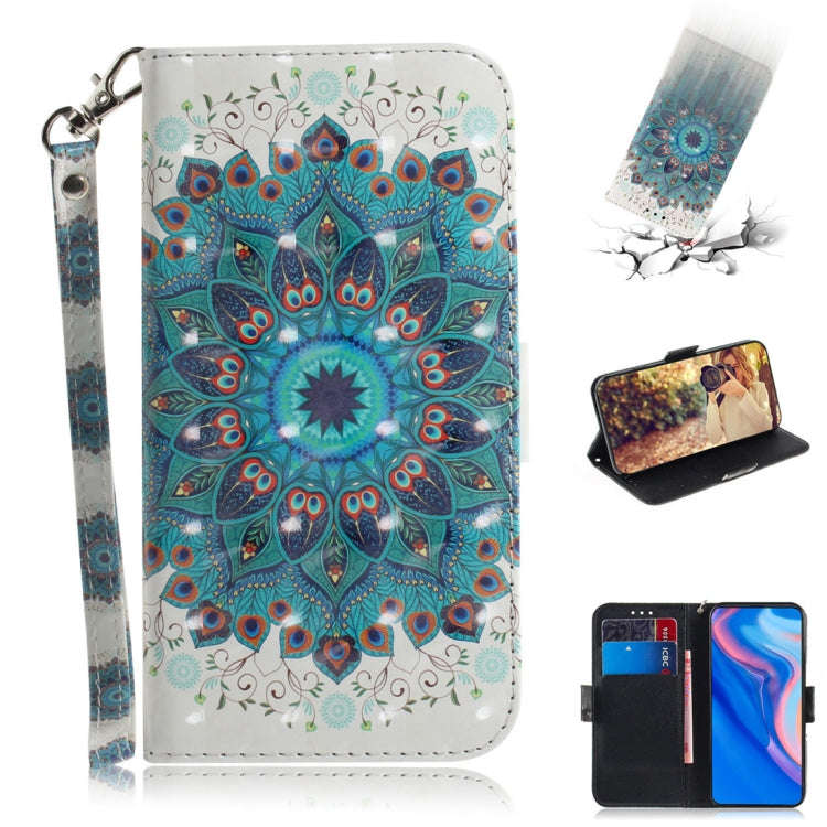 3D Colored Drawing Peacock Wreath Pattern Horizontal Flip Leather Case for Huawei P Smart Z / Y9 ...