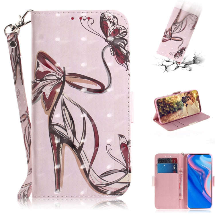 3D Colored Drawing Butterfly High-heeled Shoes Pattern Horizontal Flip Leather Case for Huawei P ...