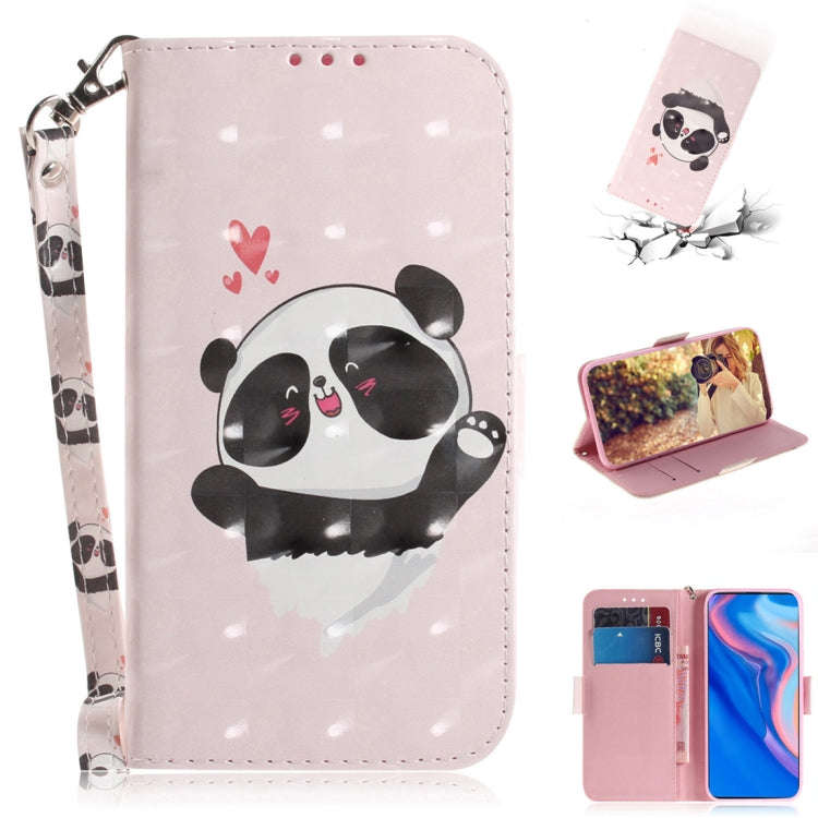 3D Colored Drawing Heart Panda Pattern Horizontal Flip Leather Case for Huawei P Smart Z / Y9 Pri...