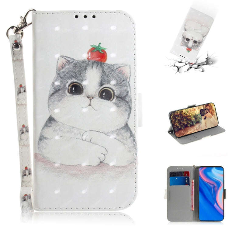 3D Colored Drawing Cute Cat Pattern Horizontal Flip Leather Case for Huawei P Smart Z / Y9 Prime ...