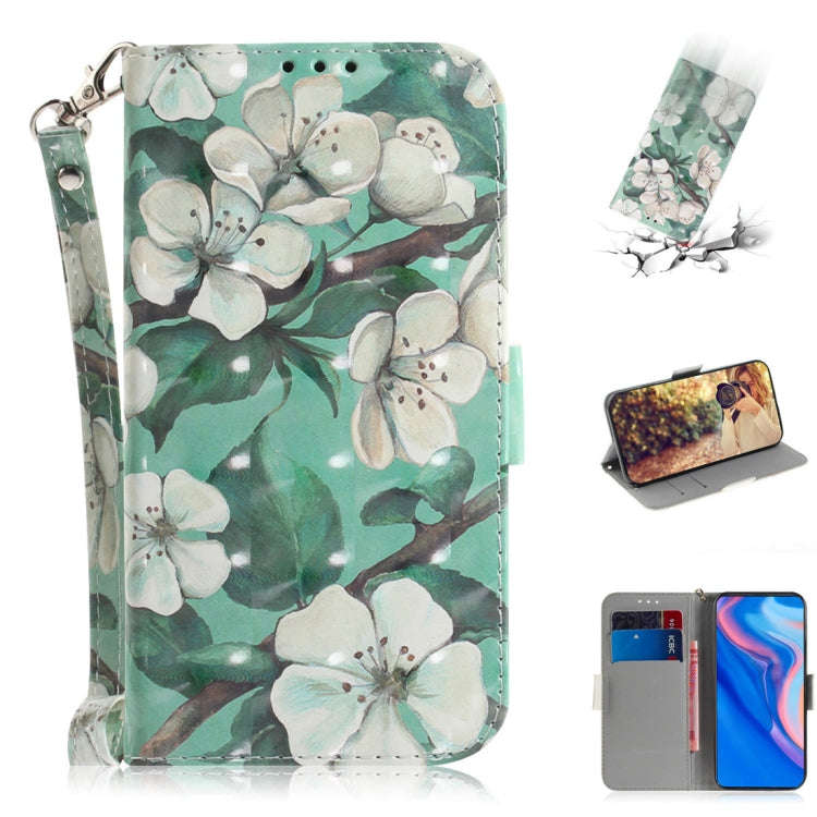 3D Colored Drawing Watercolor Flower Pattern Horizontal Flip Leather Case for Huawei P Smart Z / ...