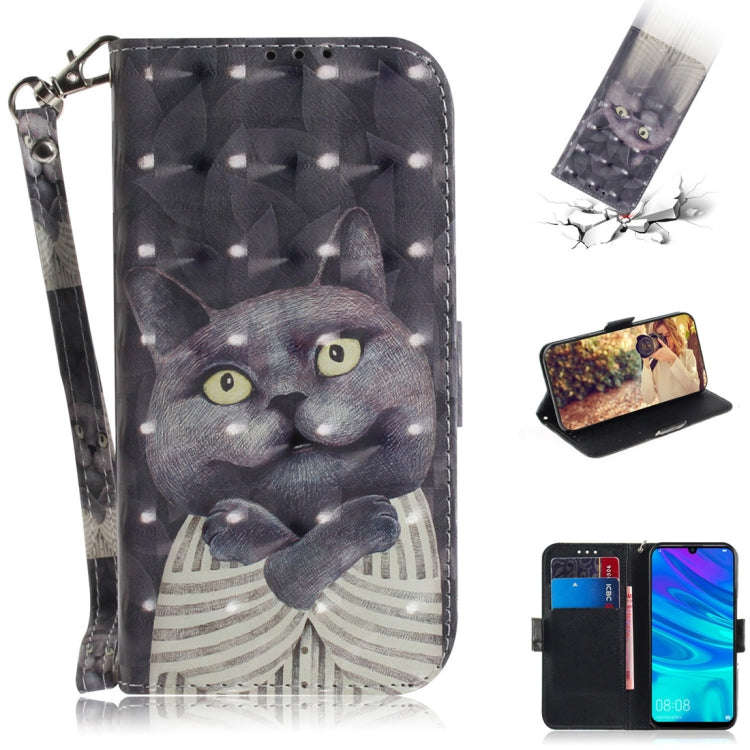 3D Colored Drawing Hug Cat Pattern Horizontal Flip Leather Case for Huawei P Smart+ 2019 / Enjoy ...