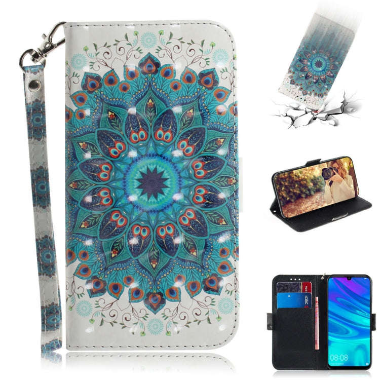 3D Colored Drawing Peacock Wreath Pattern Horizontal Flip Leather Case for Huawei P Smart+ 2019 /...