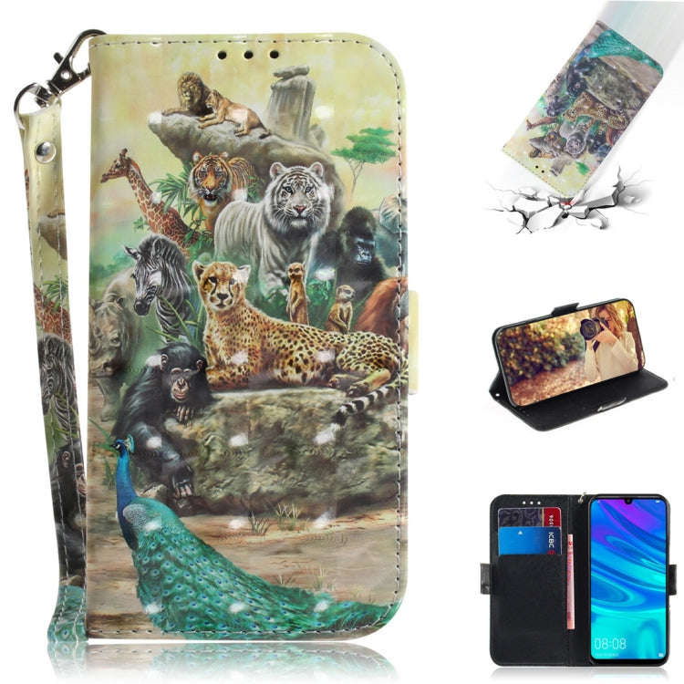 3D Colored Drawing Animals Pattern Horizontal Flip Leather Case for Huawei P Smart+ 2019 / Enjoy ...