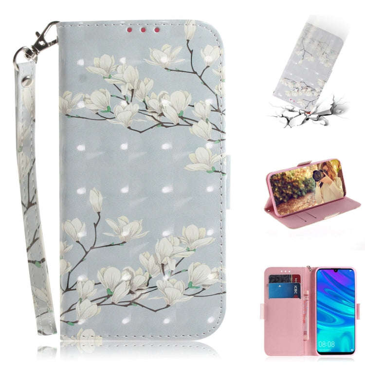 3D Colored Drawing Magnolia Pattern Horizontal Flip Leather Case for Huawei P Smart+ 2019 / Enjoy...