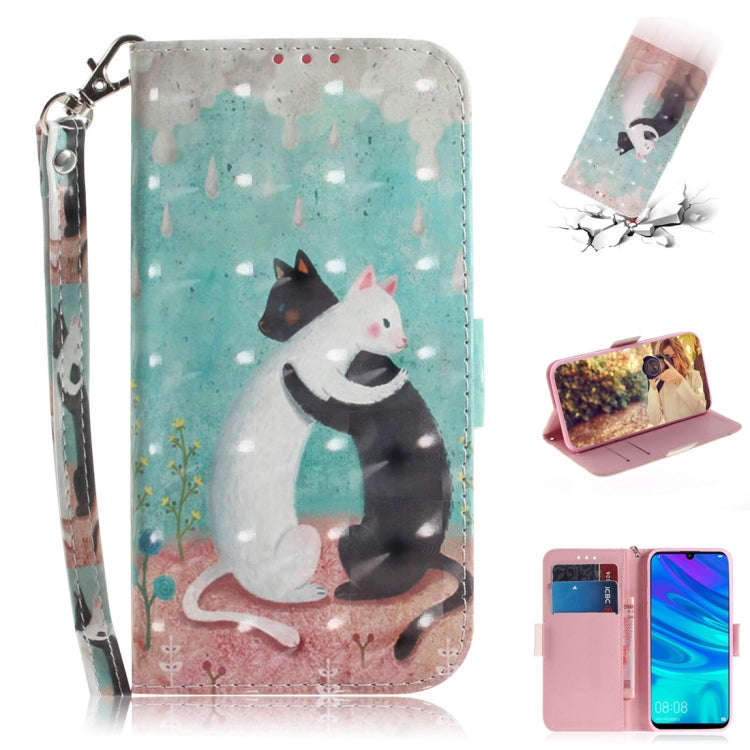 3D Colored Drawing Cats Pattern Horizontal Flip Leather Case for Huawei P Smart+ 2019 / Enjoy 9s ...