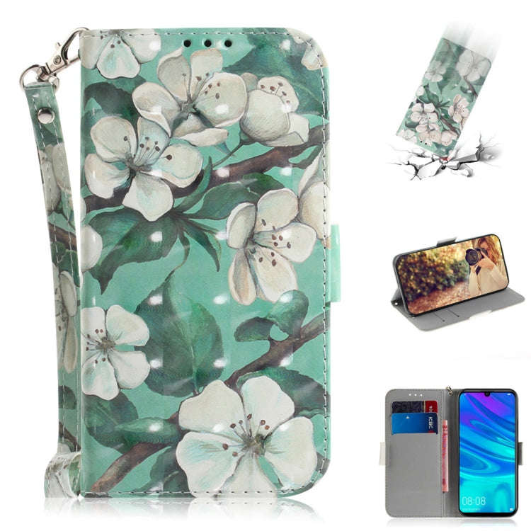 3D Colored Drawing Watercolor Flower Pattern Horizontal Flip Leather Case for Huawei P Smart+ 201...