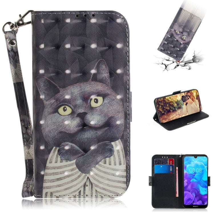 3D Colored Drawing Hug Cat Pattern Horizontal Flip Leather Case for Huawei Y5 (2019) / Honor 8s, ...